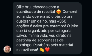 Depoimento de cliente sobre a quantidade de receitas